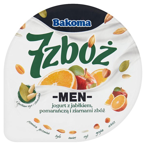Bakoma 7 zbóż Men Jogurt z jabłkiem pomarańczą i ziarnami zbóż 300 g