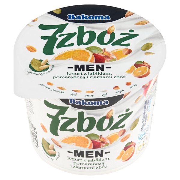 Bakoma 7 zbóż Men Jogurt z jabłkiem pomarańczą i ziarnami zbóż 300 g