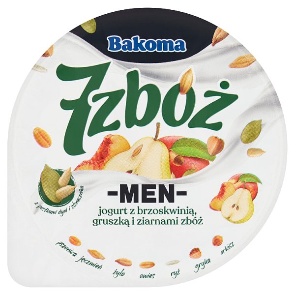 Bakoma 7 zbóż Men Jogurt z brzoskwinią gruszką i ziarnami zbóż 300 g