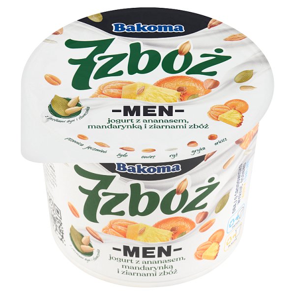 Bakoma 7 zbóż Men Jogurt z ananasem mandarynką i ziarnami zbóż 300 g