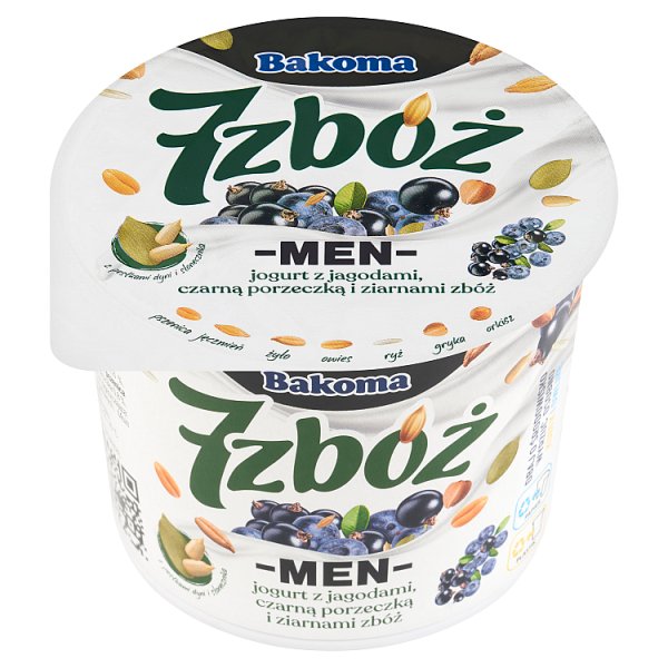 Bakoma 7 zbóż Men Jogurt z jagodami czarną porzeczką i ziarnami zbóż 300 g