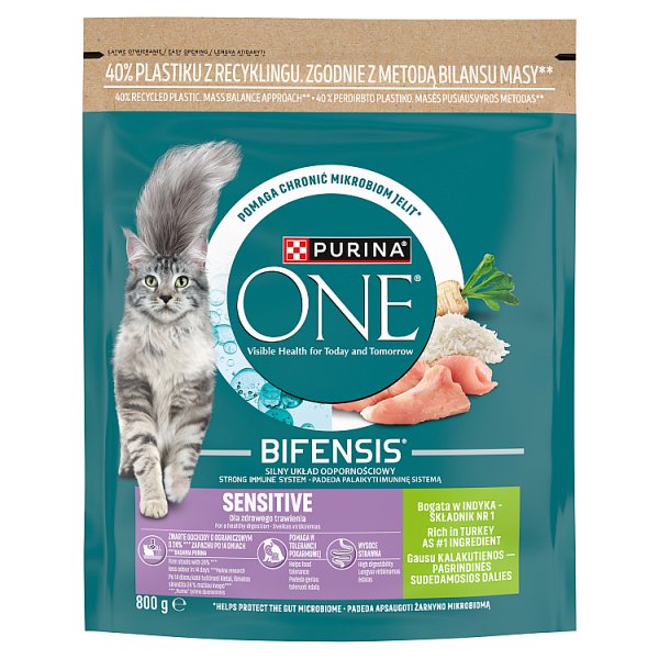 PURINA ONE Bifensis Sensitive Karma dla kotów bogata w indyka 800 g