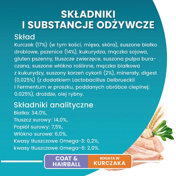 PURINA ONE Bifensis Coat &amp; Hairball Karma dla kotów bogata w kurczaka 800 g