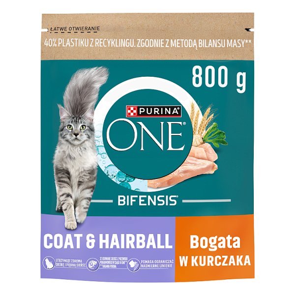 PURINA ONE Bifensis Coat &amp; Hairball Karma dla kotów bogata w kurczaka 800 g