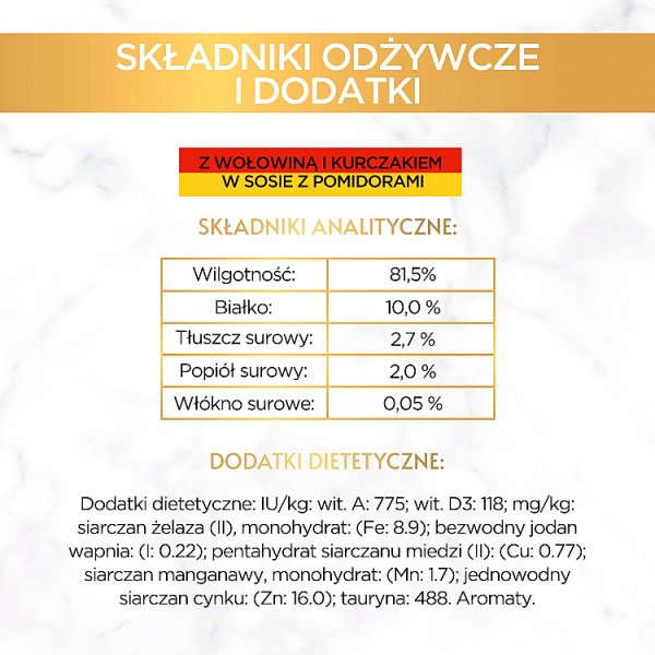 Gourmet Gold Karma dla kotów casserole z wołowiną i kurczakiem w sosie z pomidorami 85 g