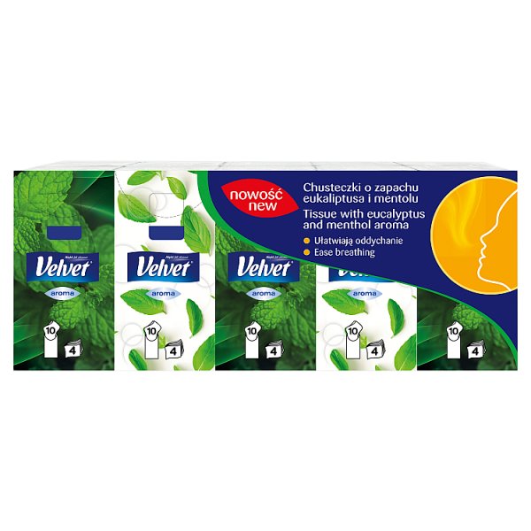 Velvet Aroma Chusteczki o zapachu eukaliptusa i mentolu 10 x 10 sztuk
