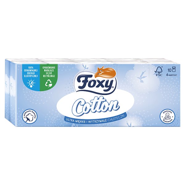 Foxy Cotton Ultra miękkie i wytrzymałe chusteczki 10 paczek