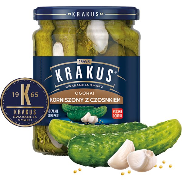 Krakus Ogórki korniszony z czosnkiem 500 g