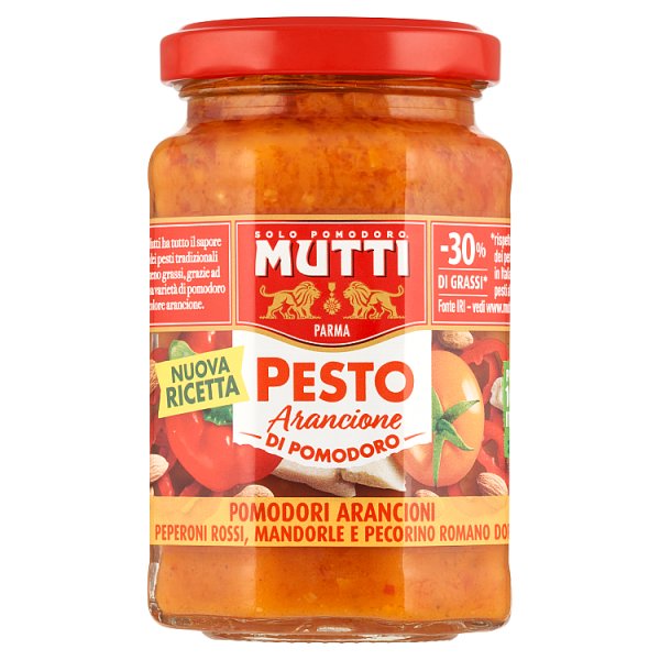 Mutti Sos z pomarańczowych pomidorów i czerwonej papryki z serem Pecorino Romano i migdałami 180 g