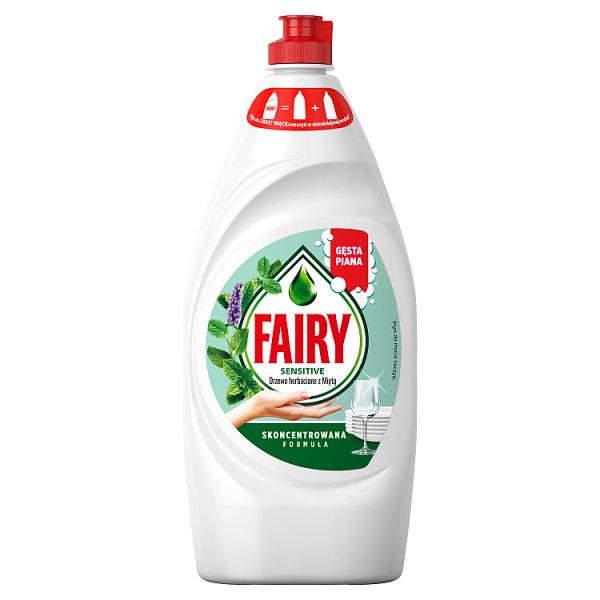 Fairy Skóra wrażliwa Tea Tree &amp; Mint Płyn do mycia naczyń, delikatny dla skóry 900 ML