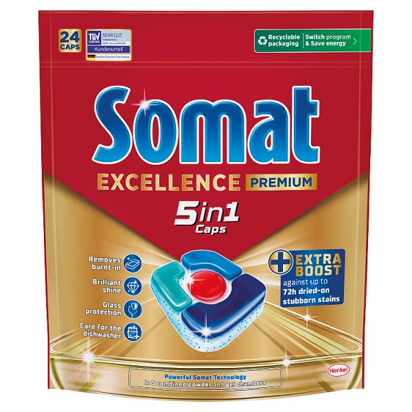 Somat Excellence Premium 5 iw 1 Caps Kapsułki do mycia naczyń w zmywarkach 468 g (24 sztuki)