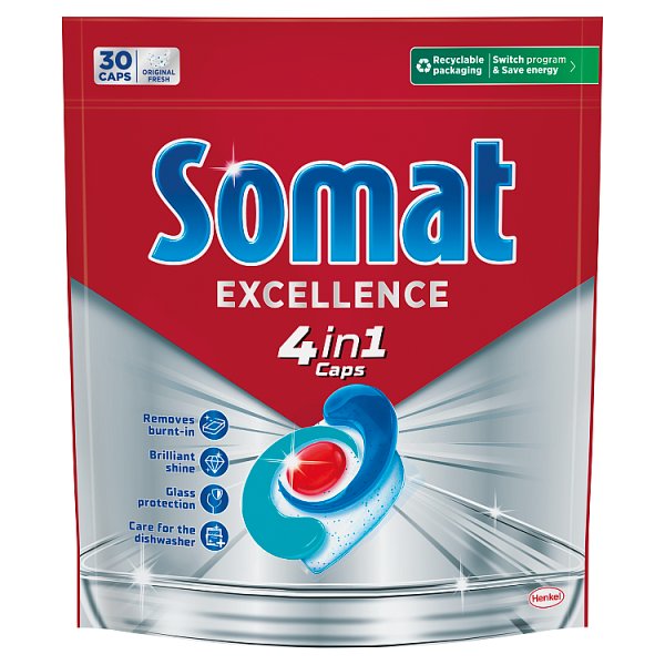 Somat Excellence 4 in 1 Caps Kapsułki do mycia naczyń w zmywarkach 570 g (30 sztuk)