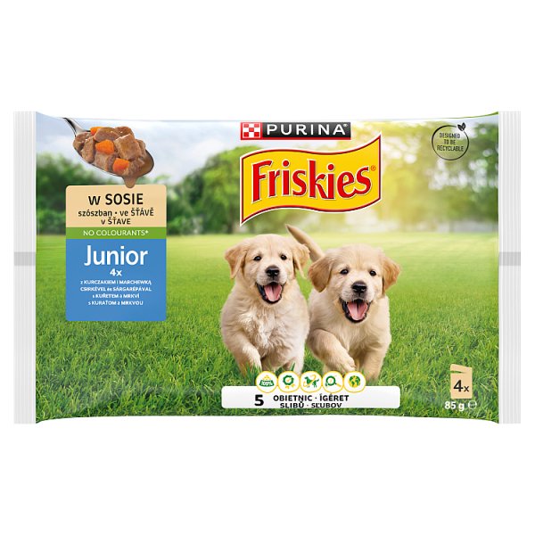 Friskies Junior Karma dla szczeniąt w sosie z kurczakiem i marchewką 4 x 85 g