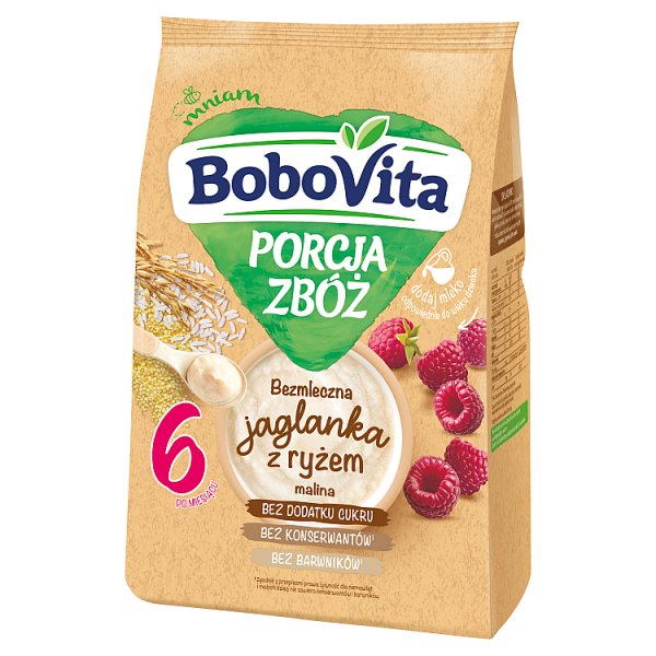 BoboVita Porcja zbóż Bezmleczna jaglanka z ryżem malina po 6 miesiącu 170 g