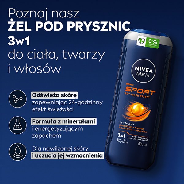 Nivea MEN Sport 24H Fresh Effect Żel pod prysznic dla mężczyzn 500 ml
