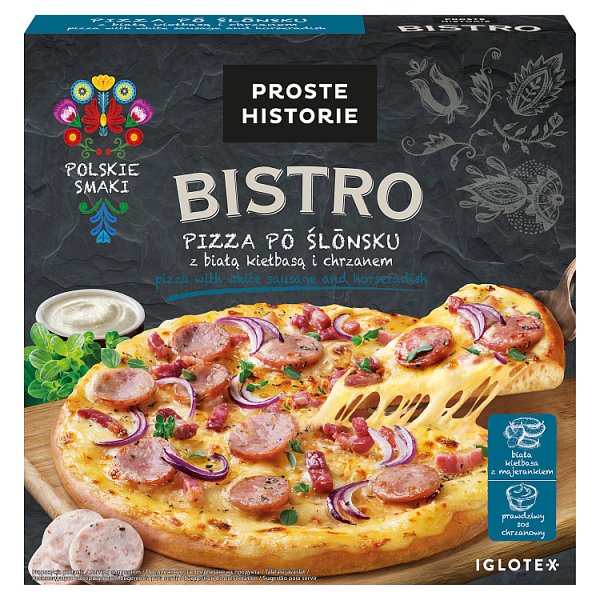 Proste Historie Bistro Pizza po ślonsku z białą kiełbasą i chrzanem 385 g