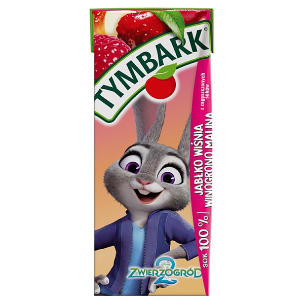 Tymbark Sok 100 % jabłko wiśnia winogrono malina 200 ml