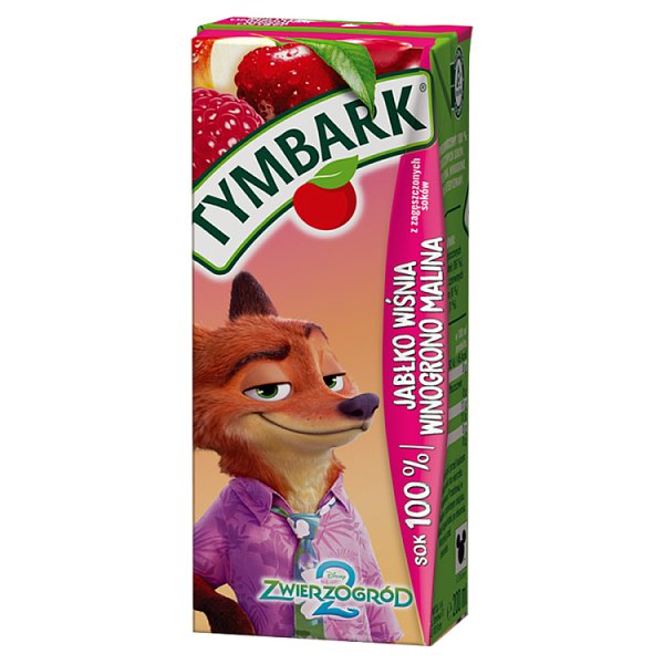 Tymbark Sok 100 % jabłko wiśnia winogrono malina 200 ml