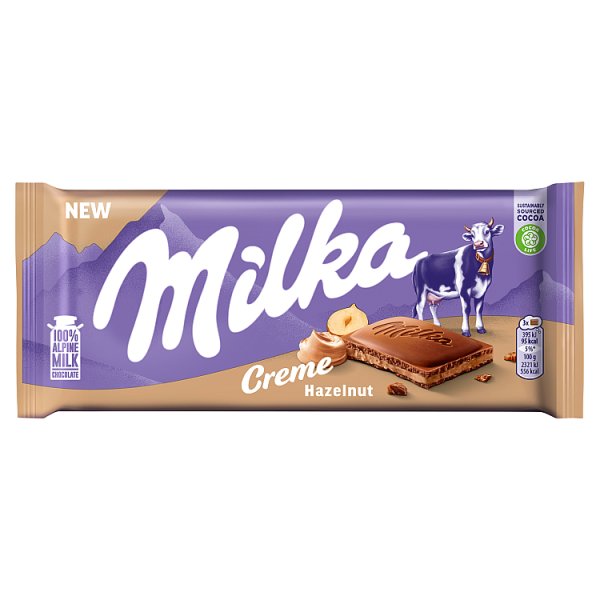 Milka Creme Czekolada mleczna z nadzieniem z orzechów laskowych 85 g