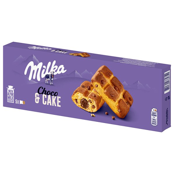 Milka Cake &amp; Choc Ciastka biszkoptowe z kawałkami czekolady mlecznej 175 g (5 x 35 g)