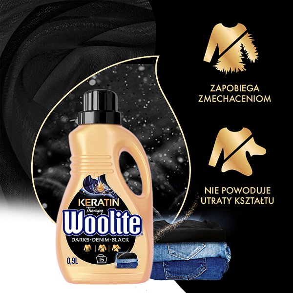 Woolite Keratin Therapy Płyn do prania czerń ciemne kolory jeans 0,9 l (15 prań)