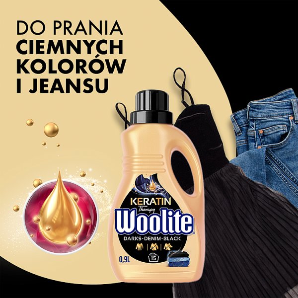 Woolite Keratin Therapy Płyn do prania czerń ciemne kolory jeans 0,9 l (15 prań)