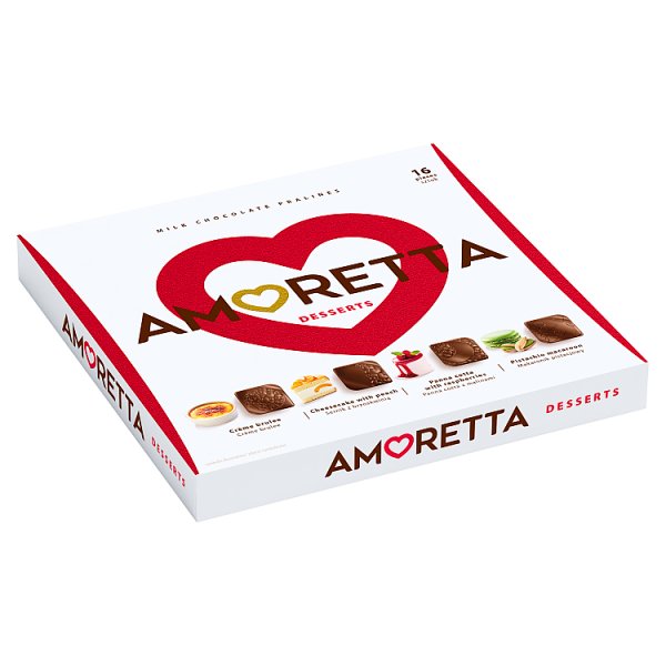 Amoretta Desserts Praliny w czekoladzie mlecznej w czterech smakach deserów 106 g (16 sztuk)