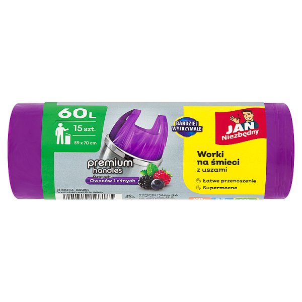 Jan Niezbędny Worki na śmieci z uszami o zapachu owoców leśnych 60 l 15 sztuk