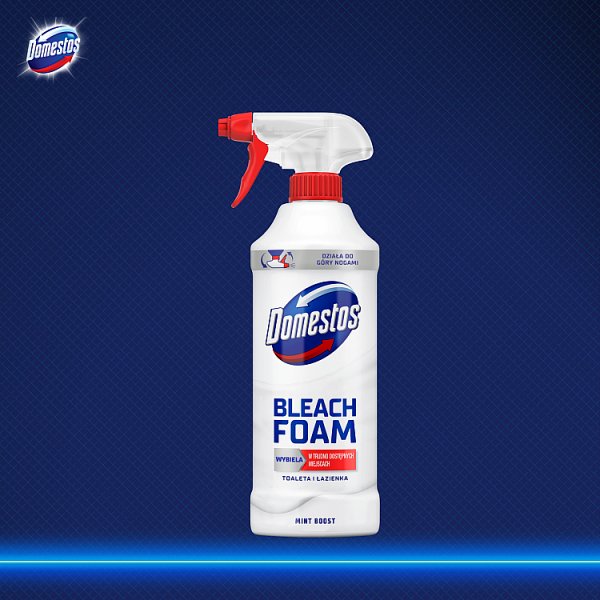 Domestos Mint Boost Czyszcząca piana z wybielaczem toaleta i łazienka 435 ml