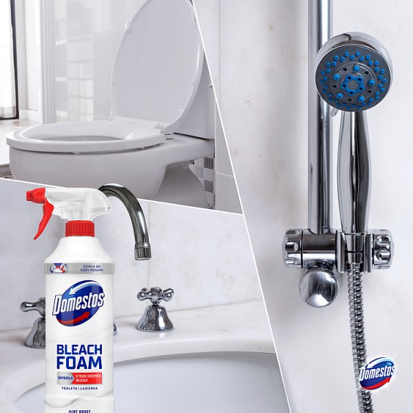 Domestos Mint Boost Czyszcząca piana z wybielaczem toaleta i łazienka 435 ml