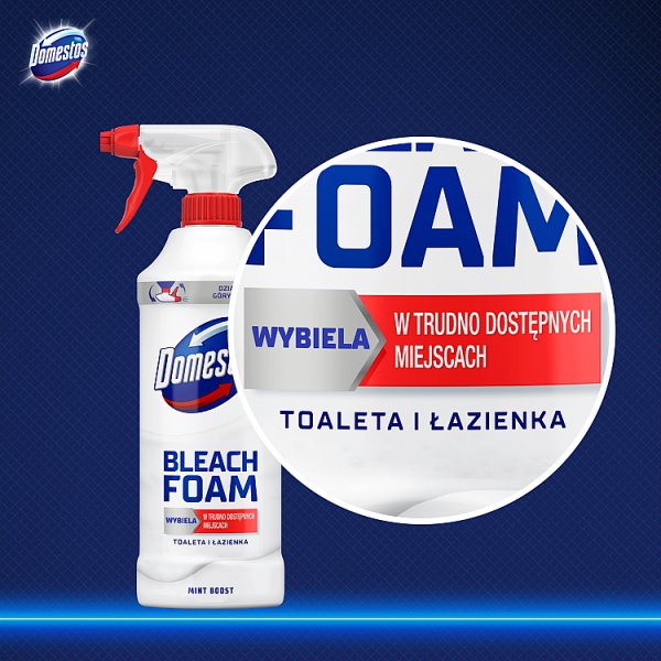 Domestos Mint Boost Czyszcząca piana z wybielaczem toaleta i łazienka 435 ml