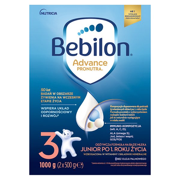 Bebilon 3 Advance Pronutra Junior Formuła na bazie mleka po 1. roku życia 1000 g (2 x 500 g)