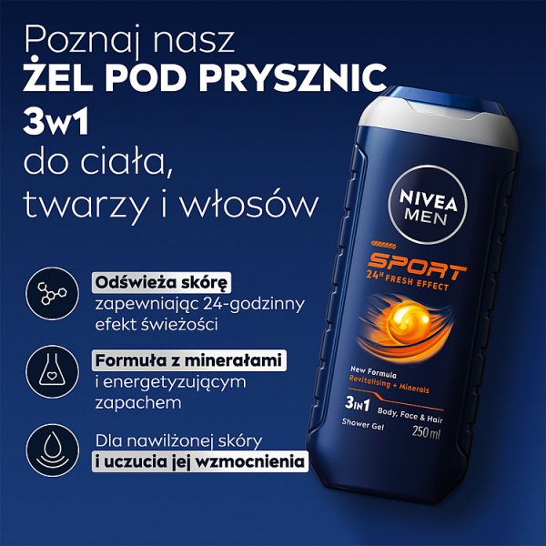 Nivea MEN Sport ŻEL POD Prysznic 3w1 250 ml