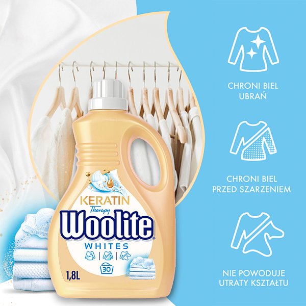 Woolite Keratin Therapy Płyn do prania do bieli i jasnych kolorów 1,8 l (30 prań)
