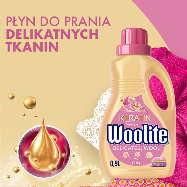Woolite Keratin Therapy Płyn do prania delikatne tkaniny i wełna 0,9 l (15 prań)