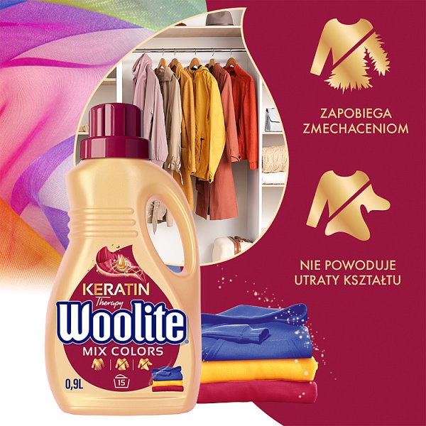 Woolite Keratin Therapy Płyn do prania do kolorów 0,9 l (15 prań)