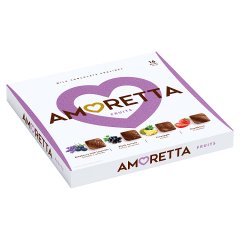 Amoretta Fruits Praliny w czekoladzie mlecznej w czterech smakach 109 g (16 sztuk)