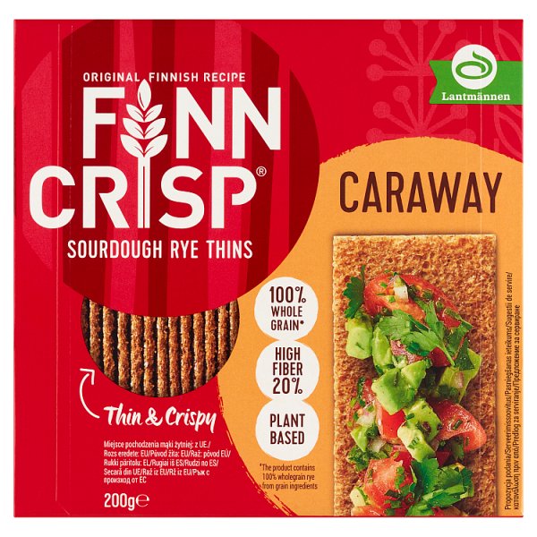 Finn Crisp Pieczywo chrupkie żytnie pełnoziarniste z kminkiem 200 g