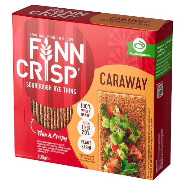 Finn Crisp Pieczywo chrupkie żytnie pełnoziarniste z kminkiem 200 g
