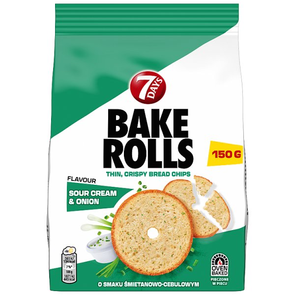 7Days Bake Rolls chipsy chlebowe o smaku śmietanowo cebulowym - 150 g