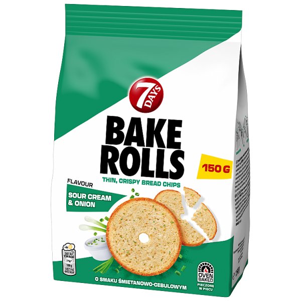 7Days Bake Rolls chipsy chlebowe o smaku śmietanowo cebulowym - 150 g
