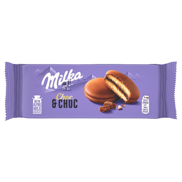 Milka Choc &amp; Choc Ciastka biszkoptowe przekładane nadzieniem kakaowym oblane czekoladą mleczną 150 g