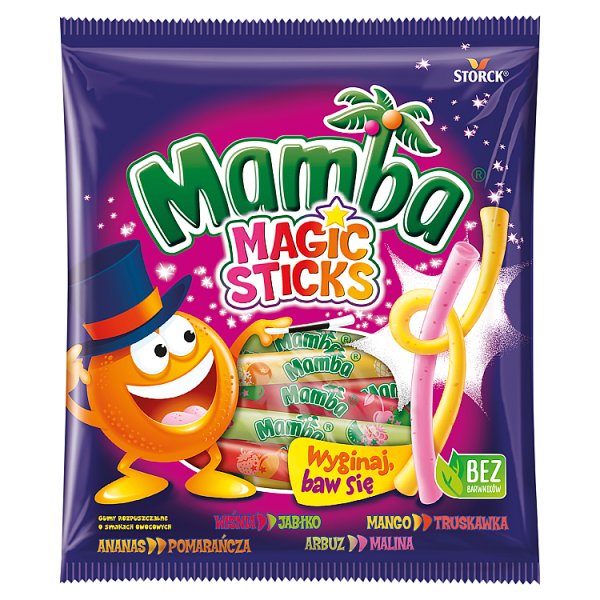 Mamba Magic Sticks Gumy rozpuszczalne o smakach owocowych 140 g (12 sztuk)