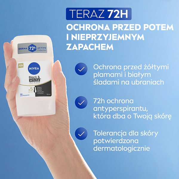 Nivea Black &amp; White Silky Smooth Antyperspirant w sztyfcie 50 ml