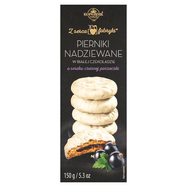 Kopernik Z serca fabryki Pierniki nadziewane w białej czekoladzie smak czarnej porzeczki 150 g