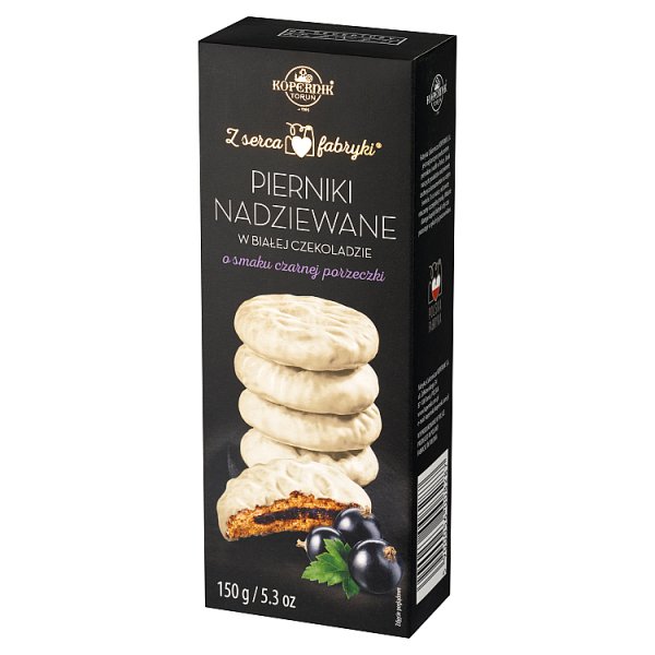 Kopernik Z serca fabryki Pierniki nadziewane w białej czekoladzie smak czarnej porzeczki 150 g