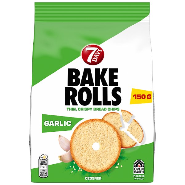 7Days Bake Rolls chipsy chlebowe z czosnkiem suszonym - 150 g