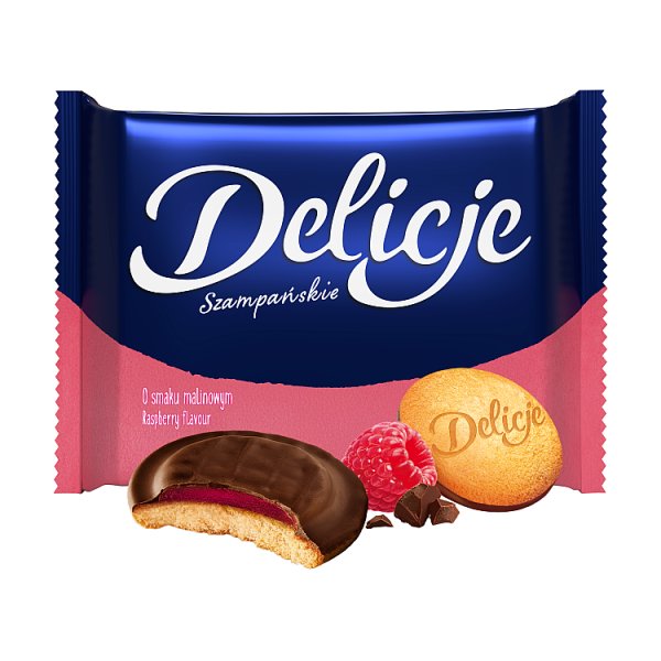 Delicje Szampańskie Biszkopty z galaretką o smaku malinowym oblewane czekoladą 294 g