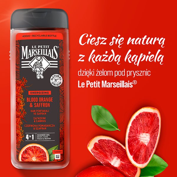Le Petit Marseillais Żel pod prysznic dla mężczyzn czerwona pomarańcza &amp; szafran 400 ml