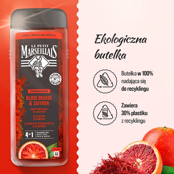 Le Petit Marseillais Żel pod prysznic dla mężczyzn czerwona pomarańcza &amp; szafran 400 ml